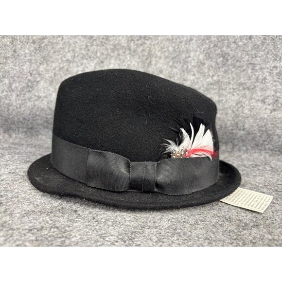 Makins Hats Hat Fedora Fitted Mens Large Black Felt Feather Dress Formal USA